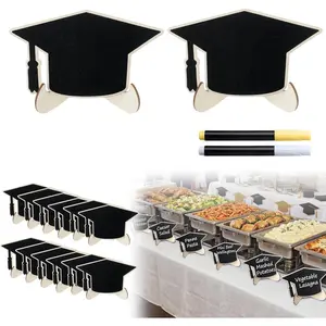 Eaasty 24 Pack Mini Chalkboard Signs Graduation Party Food Labels for Party Buffet with Stand 2 Pen Small Erasable Reusable Wooden Blackboard for Table Setting Name Grad Decorations