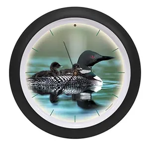 Loon Bird Sound Wall Clock 13 Inch Green Frame Nature Sound Clock with Smart Light Sensor Battery Operated Decor