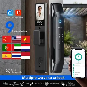8-in-1 Smart Door Lock with Face and Palm Recognition, Biometric Fingerprint Deadbolt, Compatible with Tuya App, 9 Languages, Electronic Door Lock