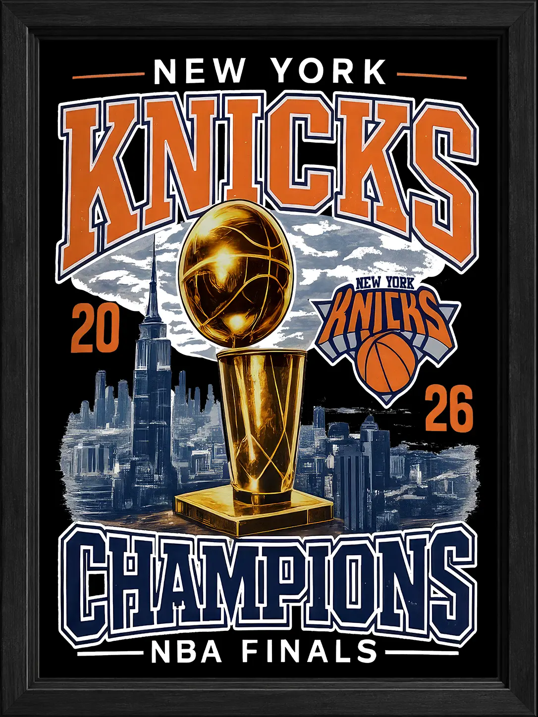 Knicks Champions Poster 2026 Basketball Finals Trophy City Skyline sohochic