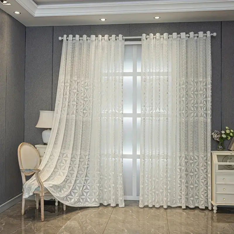 Transparent Curtain Panel, Top Ring Hanging, Soft Embossed Jacquard Fabric, Breathable Light Filtering, Home Decor, Window Curtain, Curtains Sheer