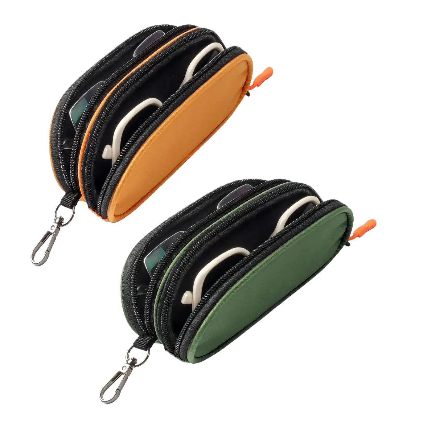 Double Eyeglass Case Soft Portable Zipper SunglassesBag with Keychain Clip for Men Women, Travel-FriendlyGlasses Holder