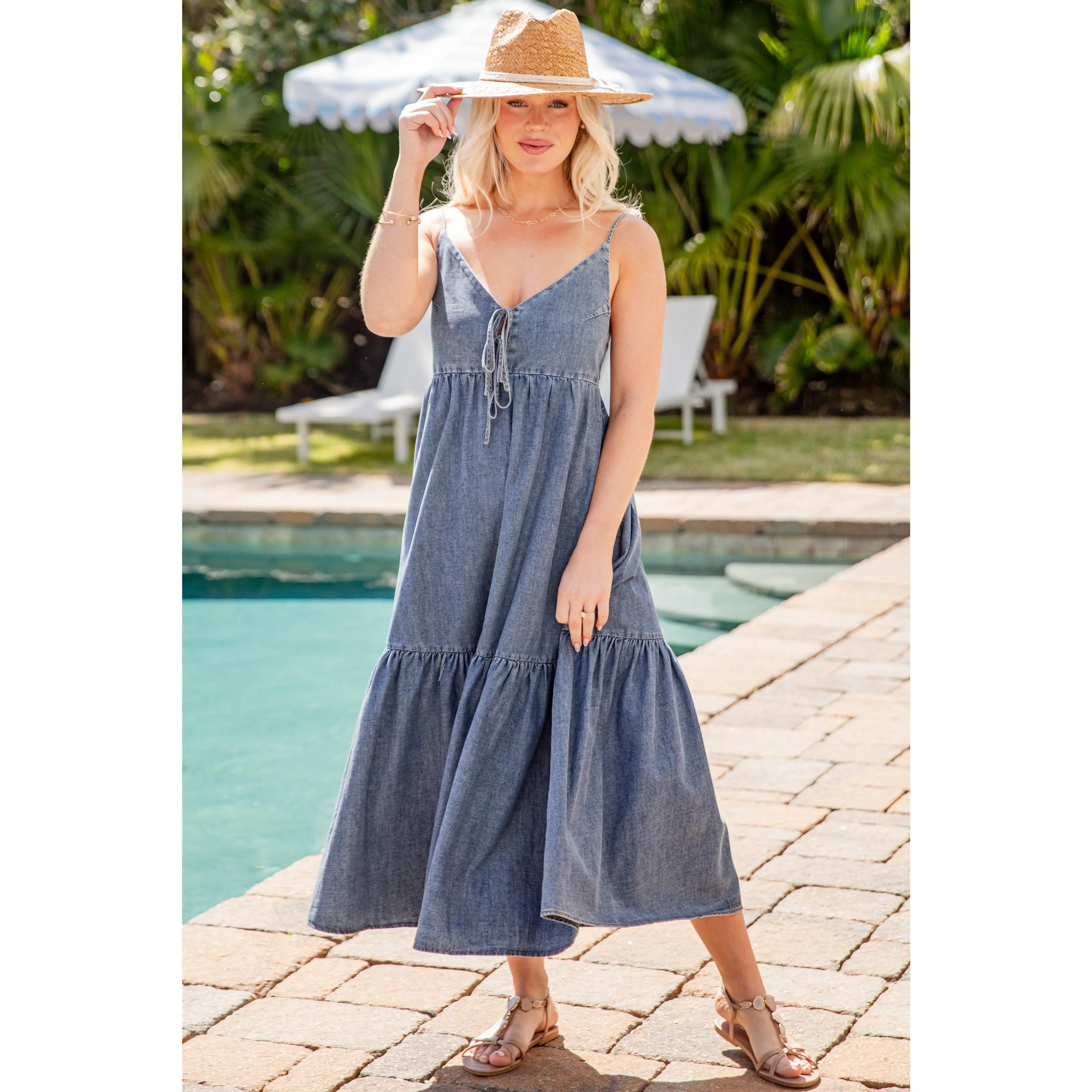 Made For Smiles Medium Wash Denim Maxi Dress