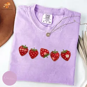 [PRINTED SHIRT] Comfort Colors Faux Patchwork Strawberry T shirt, Faux Summer Shirt, Spring Gift Shirt, Cottagecore Fruit Tshirt - Squirrel Corner