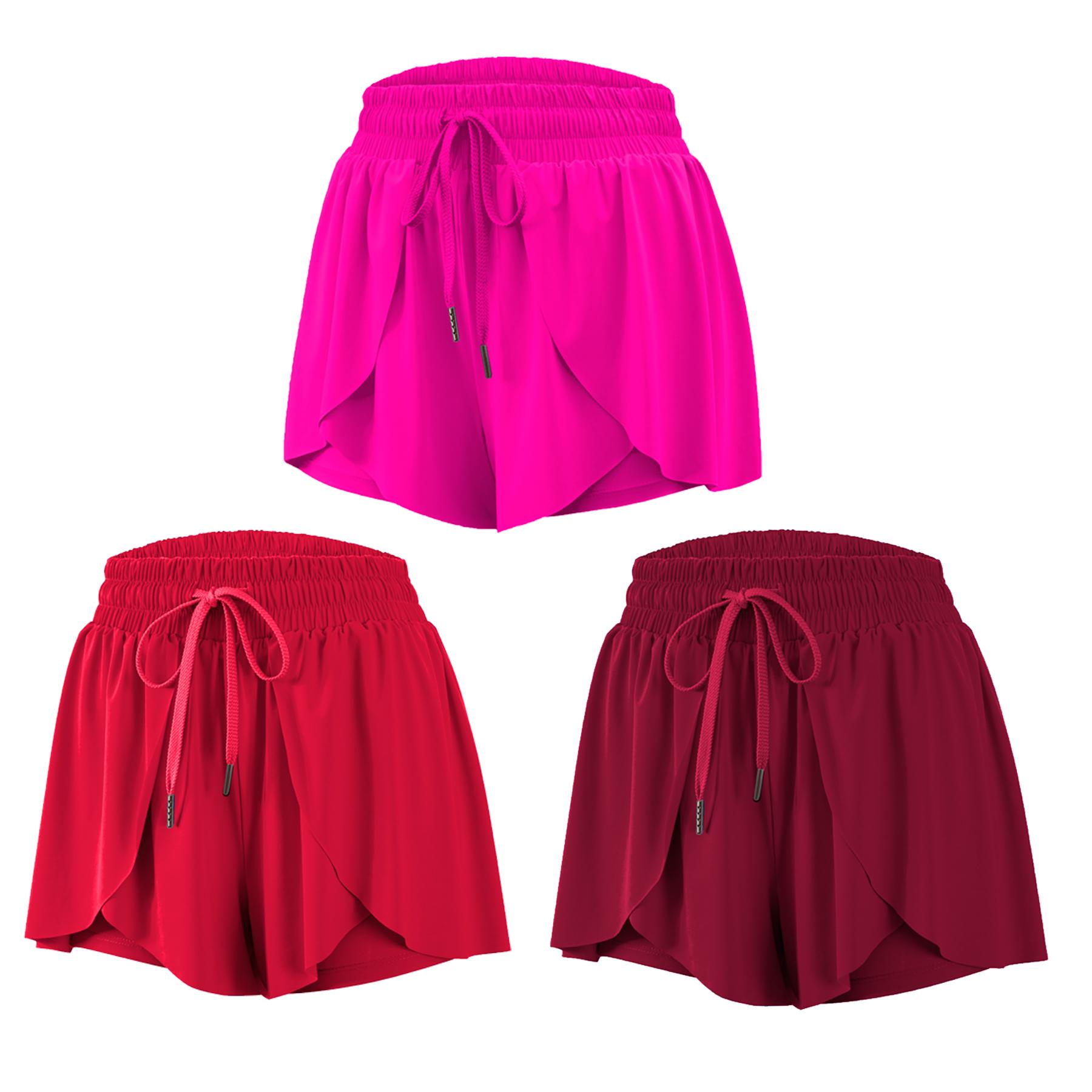 3 Pcs/Set Butterfly Flowy 2 in 1 High-Waisted Women's Shorts with Pocket - Comfy Spandex Athletic Wear for Yoga Running Gym Lounge Summer