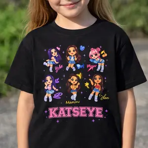 Katseye Chibi Graphic Youth Tee, Kpop Katseye Music T-Shirt for Men, Women and Kids