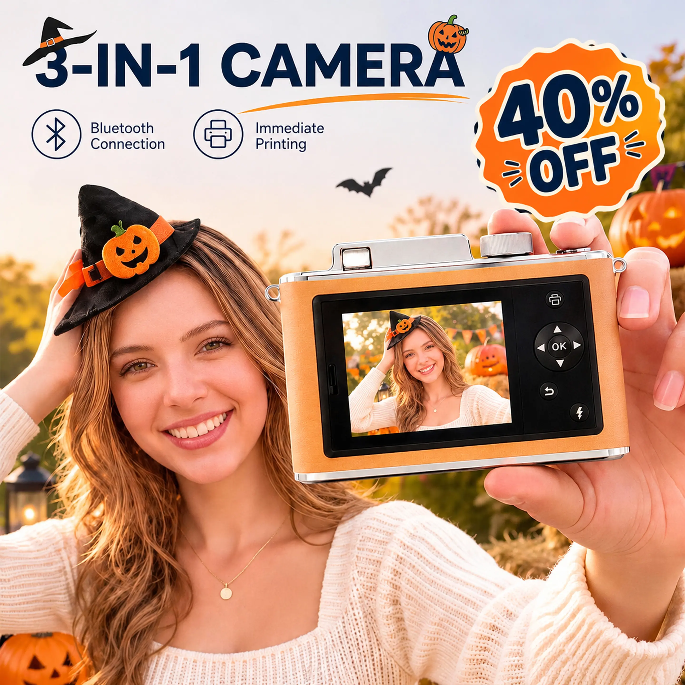 HPRT 3-in-1 Digital Camera & Portable Instant Photo Printer- Vintage CCD Style, Auto Focus, 2x3 Zink Adhesive Paper,AR Print for Party & Gifts