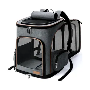 Cat Backpack Expandable Pet Carrier Backpack for Small Cats and Dogs, Airline-Approved Foldable Dog Carrier Backpack with Inner Safety Leash, Grey