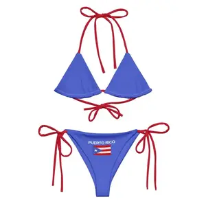 Y2K Puerto Rico Flag Bikini: Adjustable Swimwear for a Patriotic Look
