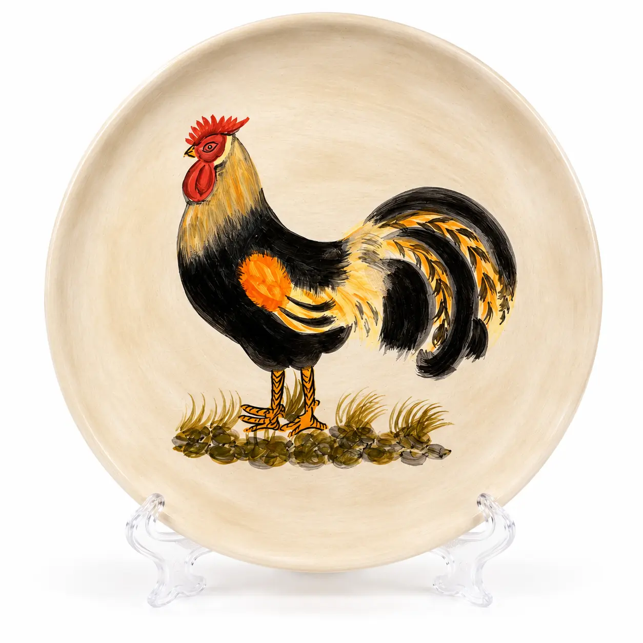 Hand Painted Rooster Decorative Ceramic Plate | Calderone Farmhouse Kitchen Wall Decor | Rustic Country Collectible