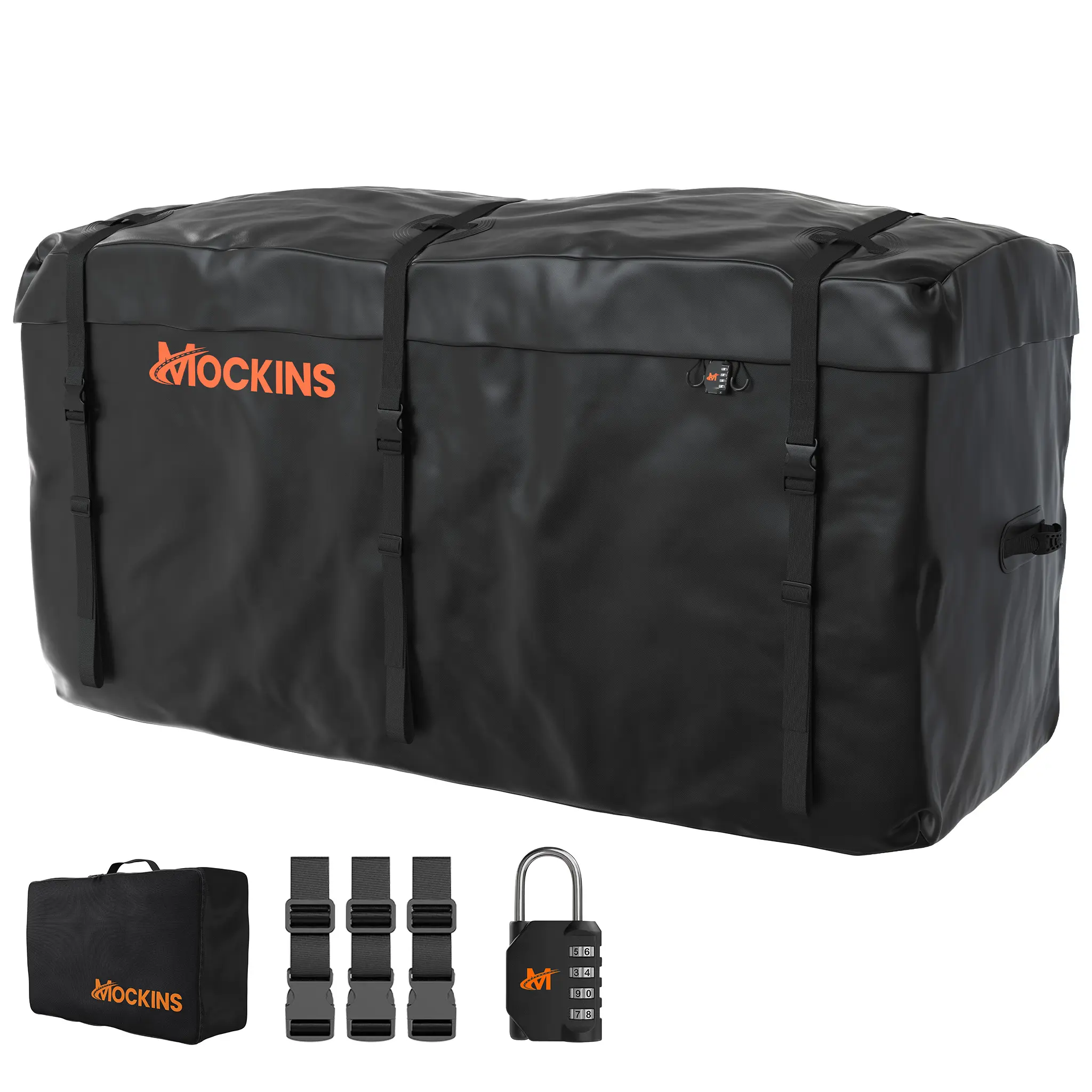 Mockins 25 Cu Ft. Black Waterproof Carrier Bag (60"x24"x31") with Buckle Straps, Lock & Carry Bag