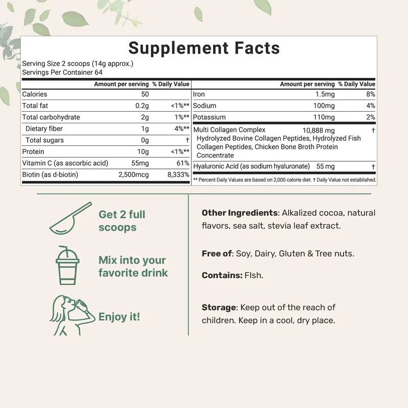 Micro Ingredients Multi Collagen Peptides Powder - Hydrolyzed Protein Peptides (Type I,II,III,V,X) with Hyaluronic Acid, Biotin & Vitamin C Unflavored 8