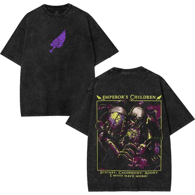 Emperor's Children - WARHAMMER 40K Traitor Legions Vintage Washed Unisex Graphic Tees, Casual Crewneck Short Sleeve Tee Men Gifts, Gift For Wargame Fan Fabric