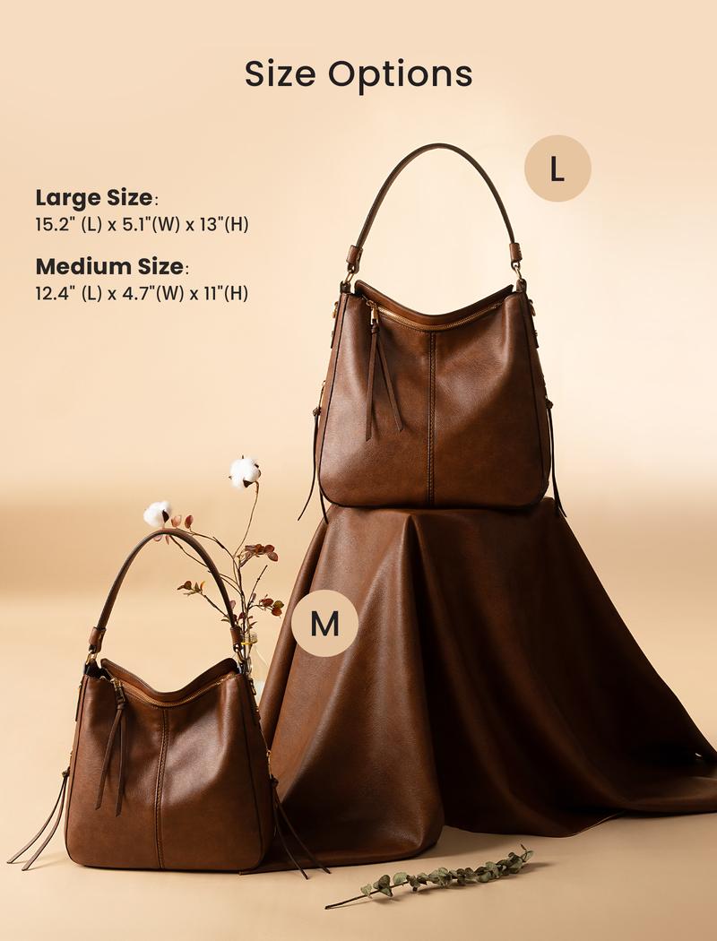 【Valentine's Day Gift】Realer Hobo Crossbody Bags for Women,Large Capacity PU Leather Purse,High Quality Bucket handbag with 2 side zipper pockets,Retro flap messenger bag,perfect for shopping,dating and business,TikTokShopJumpstartSale