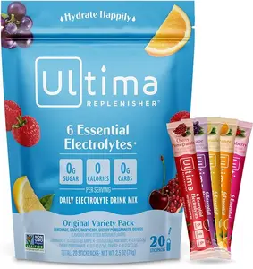 Ultima Replenisher Daily Electrolyte Drink Mix – Original Variety, 20 Stickpacks – Hydration Packets with 6 Electrolytes & Minerals – Keto Friendly, Vegan, Sugar-Free Electrolyte Powder