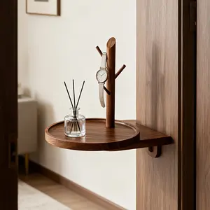 1pc Minimalist Solid Wood Stand Tray Desktop Organizer - Vertical 45° Hook Multi-Functional Storage Shelf, Tabletop Entryway Key Holder Open Display Rack for Living Room, Hallway, Bedroom & Office Jewelry Cosmetics Showcase Home Organization Gift