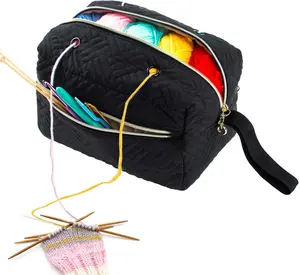 Small Crochet Bag Organizer - Knitting Yarn Storage for Crocheting Holder Accessories, Needles, Hooks, Gifts, Black, (AM370)