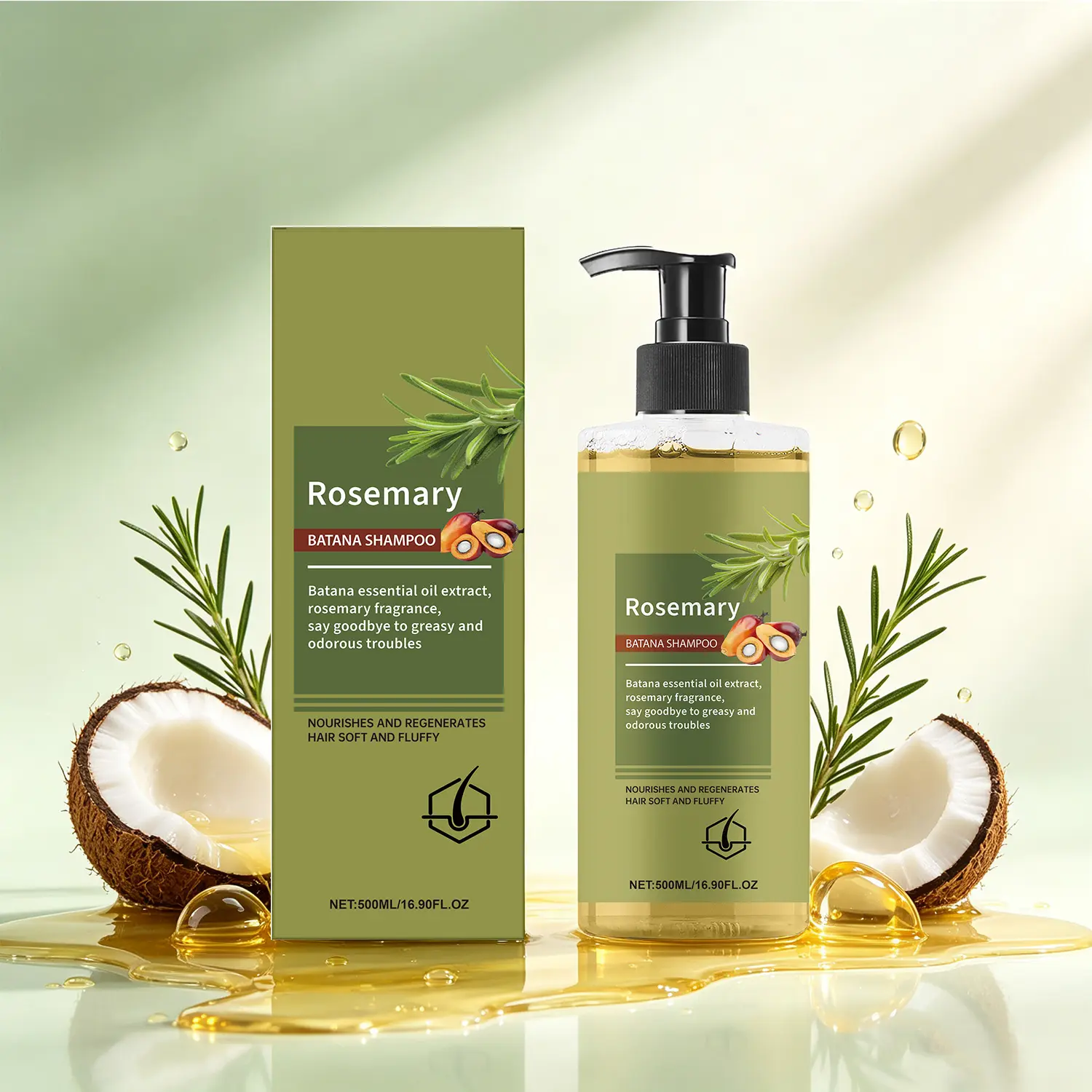 Rosemary Moisturizing Shampoo for Men and Women, Daily Scalp Cleansing Hair Wash with Keratin, Lightweight Volumizing Care for Fresh Soft Smooth Looking Hair