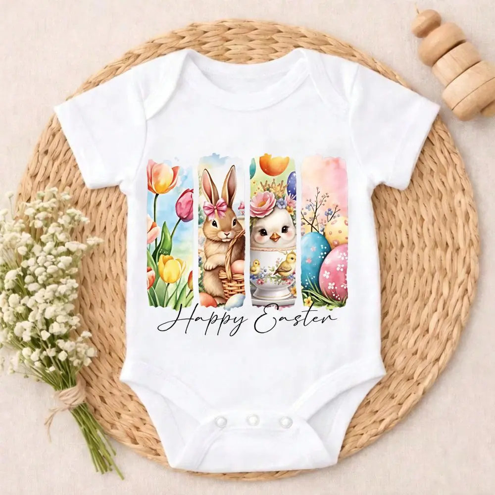 Newborn Baby Girl Boy Bodysuit Romper Outfit Easter Bunny Chick Eggs Flowers Cozy & Sweet Infant Romper Baby Set Newborn Outfit Perfect Present for Baby Shower, New Mom, Grandparents, Ideal for First Photos & Special Days