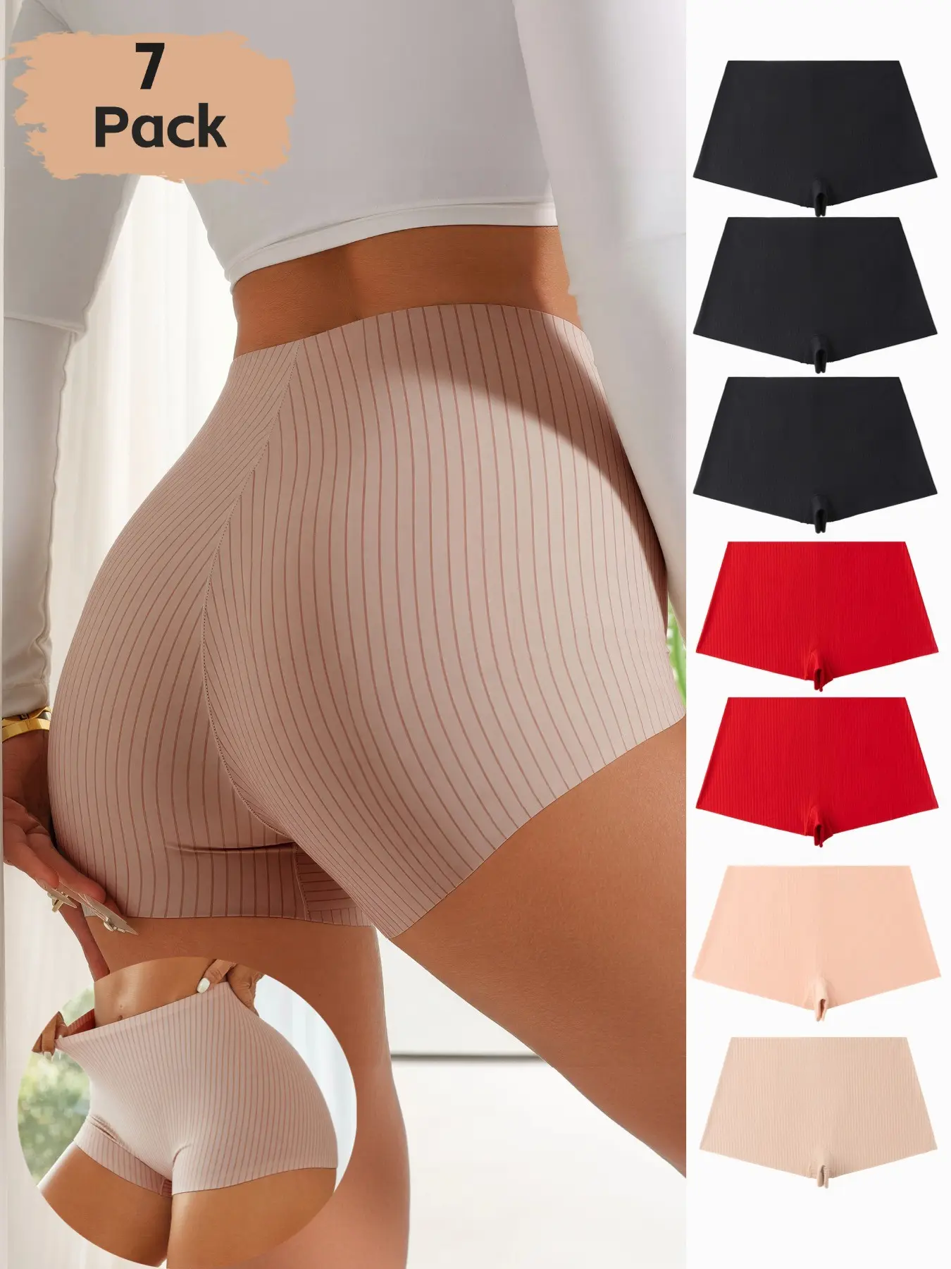 Women's Mid-Waist Striped All Seasons Briefs Panties, Lightweight Breathable Fashion Comfort Elastic Underwear, Casual Basic Daily Wear, 7 Pack