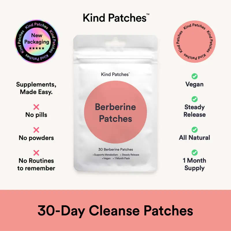 Kind Patches, 30-Day Cleanse Patches, Berberine, Support Metabolism, Cinnamon Extract, 1 Month Supply