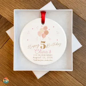 Personalized Ceramic Birthday Ornament for Baby Girl or Boy - Heart or Round Shape Keepsake with Name, Date, and Message - Gift-Ready with Ribbon and Complimentary Box - Perfect for Milestone Moments