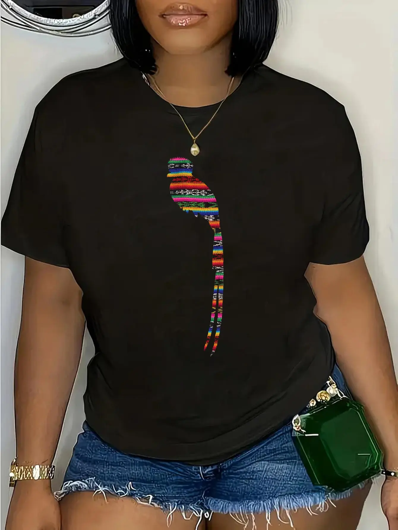 Lady's 100% Cotton Short-Sleeve Casual Everyday Graphic T-Shirt - Guatemala Quetzal Chapin Antigua Tikal Traditional Mayan Design, Shortsleeve, Round Neck, Top, Tshirt, Vintage, Women, Streetwear, Women's Fashion, Playful, Graphic T Shirts