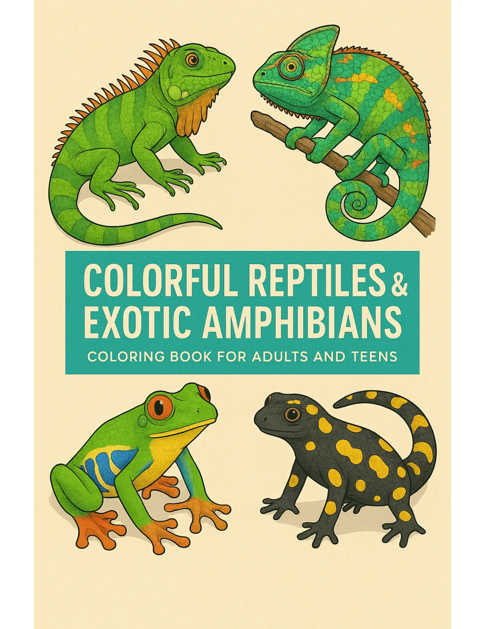 Colorful Reptiles and Exotic Amphibians Coloring Sheets For Adults and Teens
