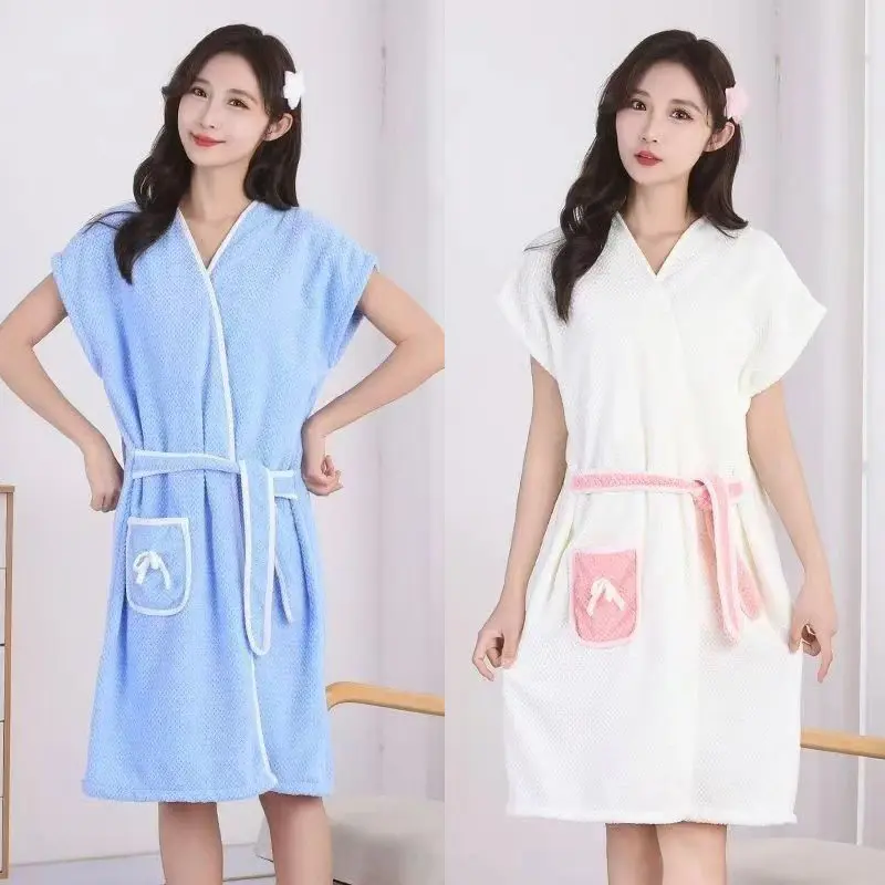 Coral fleece bath skirt wearable bath towel men and women thickened soft absorbent quick drying home pajamas bath bathrobe