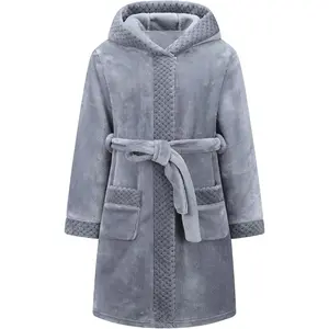 BSB-P   Boys Girls Flannel Robe Soft Hooded Terry Coth Robes for Kids With Silk Eye Sleep Mask Size 4-16