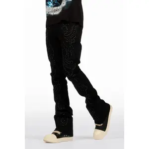 Westy Studded Jet Black Stacked Flare Jean