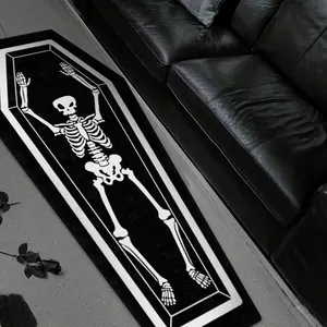 Gothic Coffin Skull Carpet, Halloween Home Decor Rug, Reflective Fabric, Durable Short Pile, Easy to Clean, for Living Room Bedroom