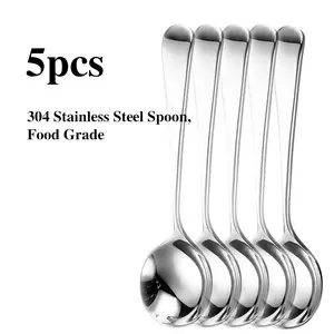 5pcs Stainless Steel Soup Spoons Dessert Spoons Bird's Nest Spoons Dinnerware Set, Modern Japanese Style, No Ca Prop 65