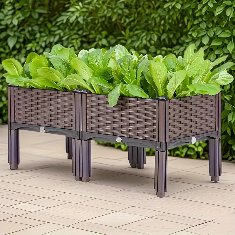 Dual/triple-Compartment Raised Garden Bed Kit - Durable Plastic, Weather-Resistant, Rectangular Planter Box for Courtyard, Garden, Patio - Includes Multiple Components for Easy Setup, Raised Garden Beds