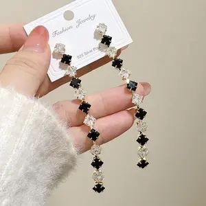 Simple Geometric Zircon Crystal Earrings for Women Gold Silver Color Long Tassel Dangle Earrings Party Weddings Jewelry