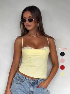 women's lace trim cami top, solid sleeveless top for summer, fashion women's top for daily wear, womenswear