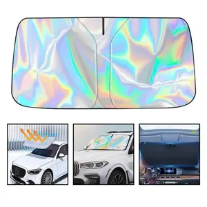 Iridescent Sun Shade for Car Windshield, Foldable Universal Car Windshield Upgrade Sunshade Enhanced UV Rays Reflective Sun Visor Shade Keeps Vehicle Cool