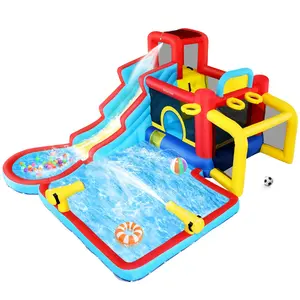 Whubefy Outdoor Kids Inflatable Bounce House with Water Slide,  Includes Blower, Climbing Wall, Water Cannons & Soccer Goal, Large Jumping Area, Wet/Dry Dual Use, Fun Backyard Play Center, Ideal Gift for Birthday