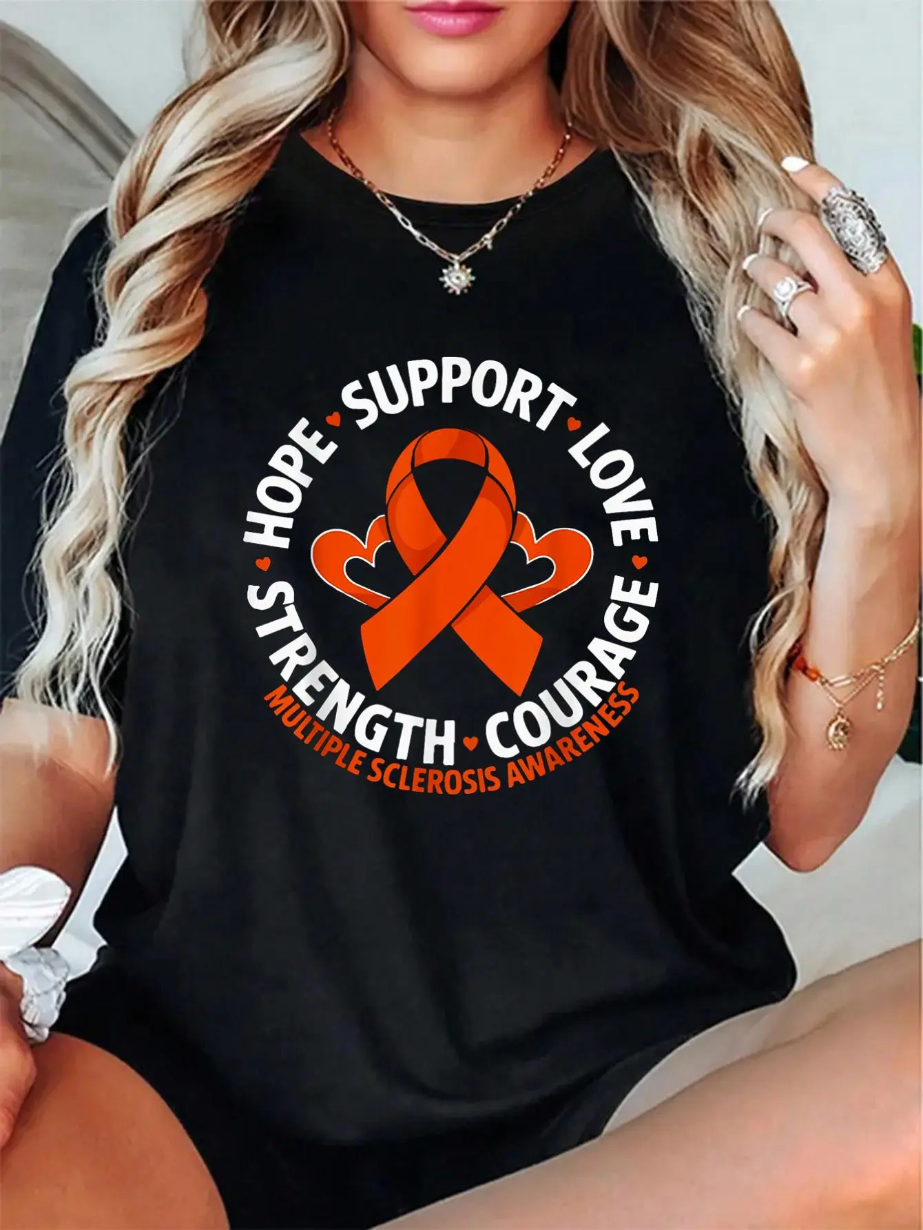 Cute Streetwear Graphic T-Shirt for Women with Multiple Sclerosis Awareness Print, Comfy & Breathable 100% Soft Cotton, Style, Vibe, High-Res Print, Awareness Motif, Casual Top, Everyday, Fabric, Fit, Short, Tee, Tops, Digital Print