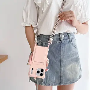 Fashion Creative Crossbody Strap Card Holder Phone Case for iPhone XR 11 12 13 14 15 16e 17 Pro Max Plus Air, Simple Phone Protection