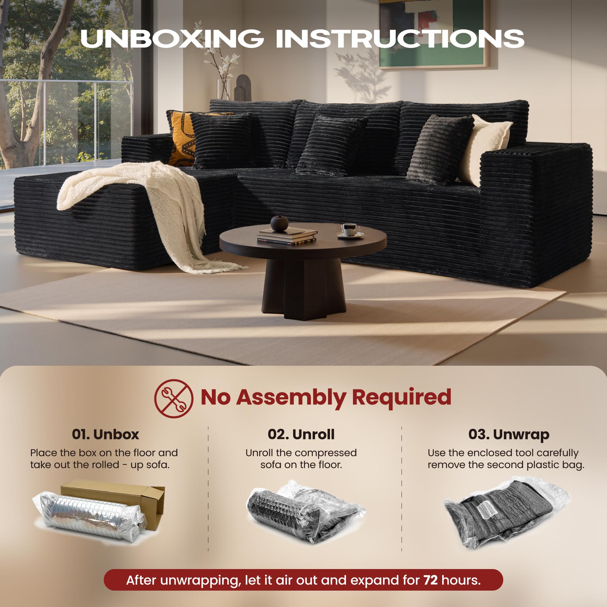 OOSWIFT L/U-shaped Modular Sectional Sofa, Compressed Corduroy Fabric, Modern Style Living Room Sofa Bed, Space-Saving Recliner Design - Convertible Corduroy Sectional Sofa