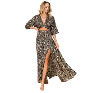 Morlana Maxi Dress | Black + Tan Print