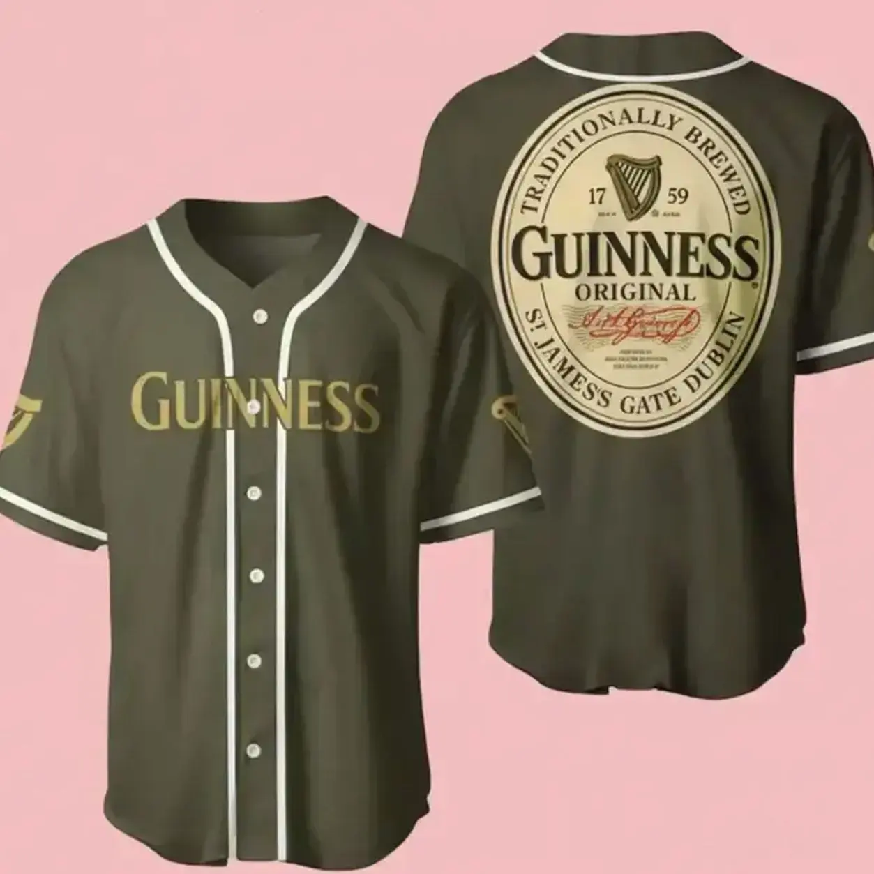 Army Green Guinness Baseball Jersey Gift For Beer Lovers, Guinness Jersey Shirts, Baseball Shirt, Jersey Shirt, Baseball Fans Shirts