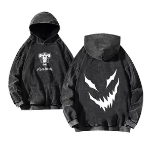 Men Woman Japanese Anime Black Clover Graphic Hoodies Yami Sukehiro Asta Black Washed Oversized Sweat Hoodie Sweatshirt
