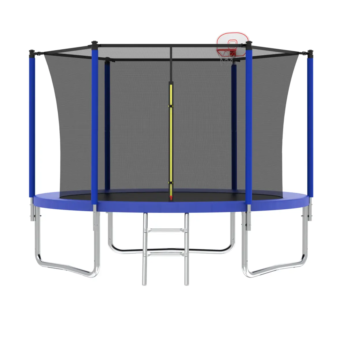 10 FT Kids' Trampoline - Sports Outdoor Backyard Jumping, Rust-Resist Galvanized Steel Frame, 2-Step Ladder, Foam Padded Poles, UV-Proof Safety Enclosure Net, Basketball Hoop, 240 LBS Weight Limit, ASTM F2225-15 Approved, Convenient Maneuverability, Rust‑