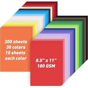 8.5" X 11" Colored Cardstock Bulk 300 Sheets 30 Assorted Colors Construction Paper Card Stock Printer Paper for DIY Crafts,  School Supplies, Cricut, 180 GSM