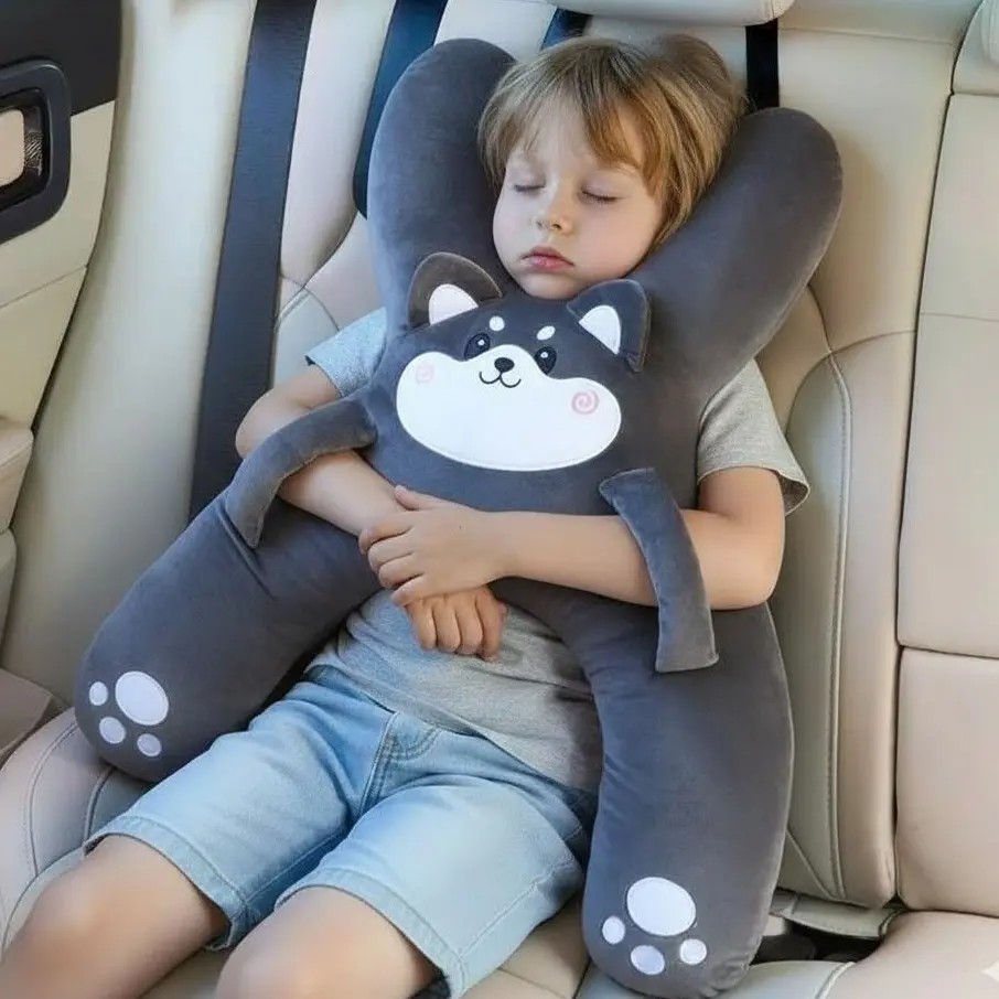 Plush Pig Animal Neck Pillow for Kids, H-Shape Ergonomic Seatbelt Protector, Soft Head and Neck Support Cushion for Safe Car Naps