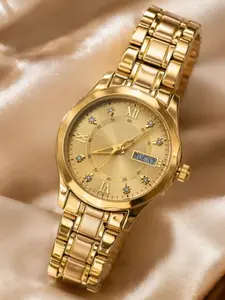 Gohuos Elegant Women’s Gold Analog Quartz Watch – Luxury Waterproof Wristwatch with High-Hardness Mirror, Stainless Steel Bracelet, Luminous Dial, Stylish Fashion Watch for Daily Wear, Parties & Birthday Gift