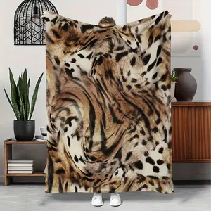1pc Leopard Tiger Fur Flannel Blanket – 2D Single Print Wild Animal-Themed Throw for Home Decor | Cozy Functional Accessory | Durable & Attractive | Sofa, Bed, Office Use