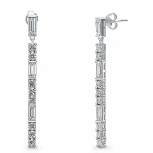 BERRICLE Sterling Silver Bar Art Deco Statement Chunky Drop Dangle Earrings for Women, Cubic Zirconia CZ